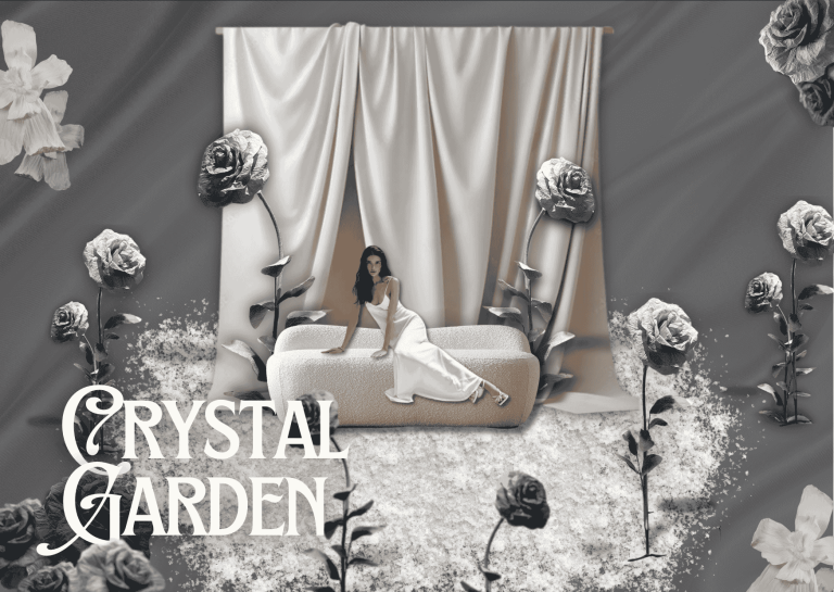 Here are optimized SEO details for the Crystal Garden featured image: Alt Text Ethereal winter photoshoot set with snow-covered floors, giant white flowers, and soft drapery at Hadaki Studios in Toronto.